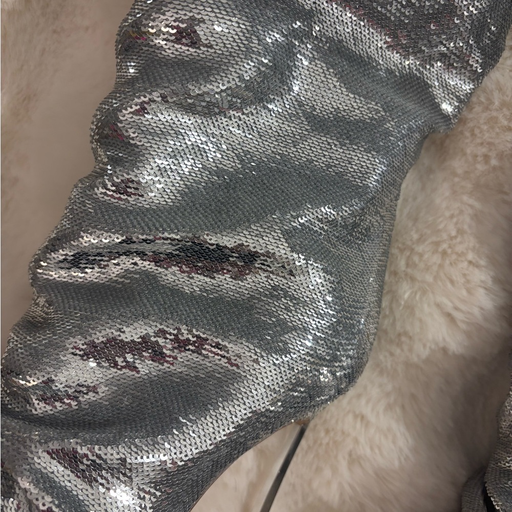 Casadei Silver Sequin Heeled Boots - Picture 6 of 6
